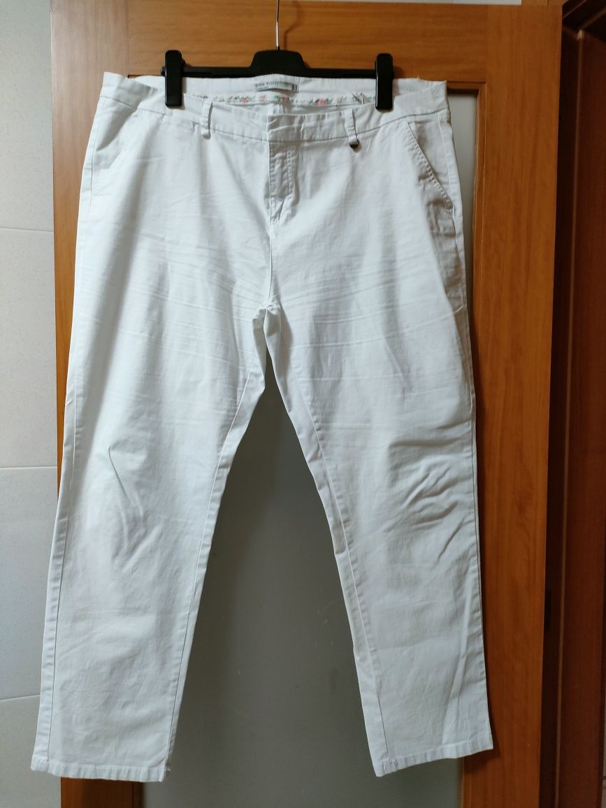 Calças de sarja, branca, tamanho 48