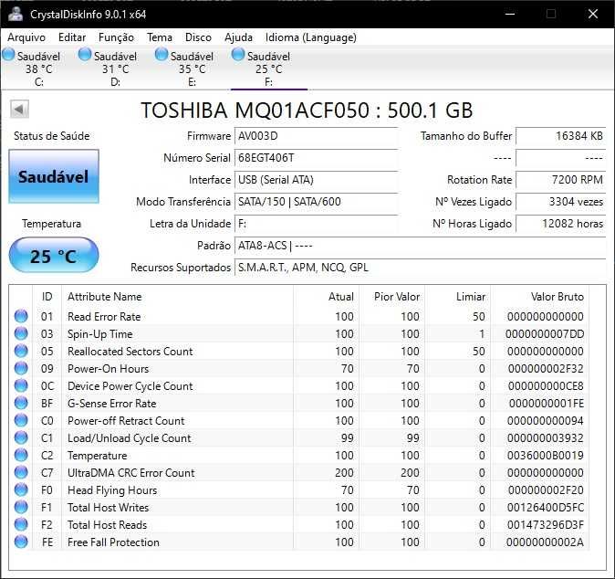 2 discos HDD 2.5" Toshiba 500GB (7200 RPM)