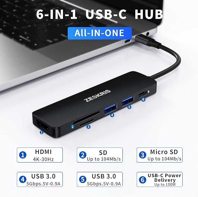adapter 6 w 1 USB C Hub Multiport adapter z 2 USB 3.0