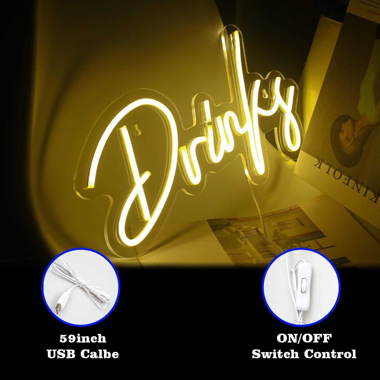 Neon LED Dekoracyjny DRINKY Ciepły biały 40x25 cm USB
