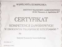Certyfikat Kompetencji Zawodowych PRZEWÓZ RZECZY CKZ LICENCJA
