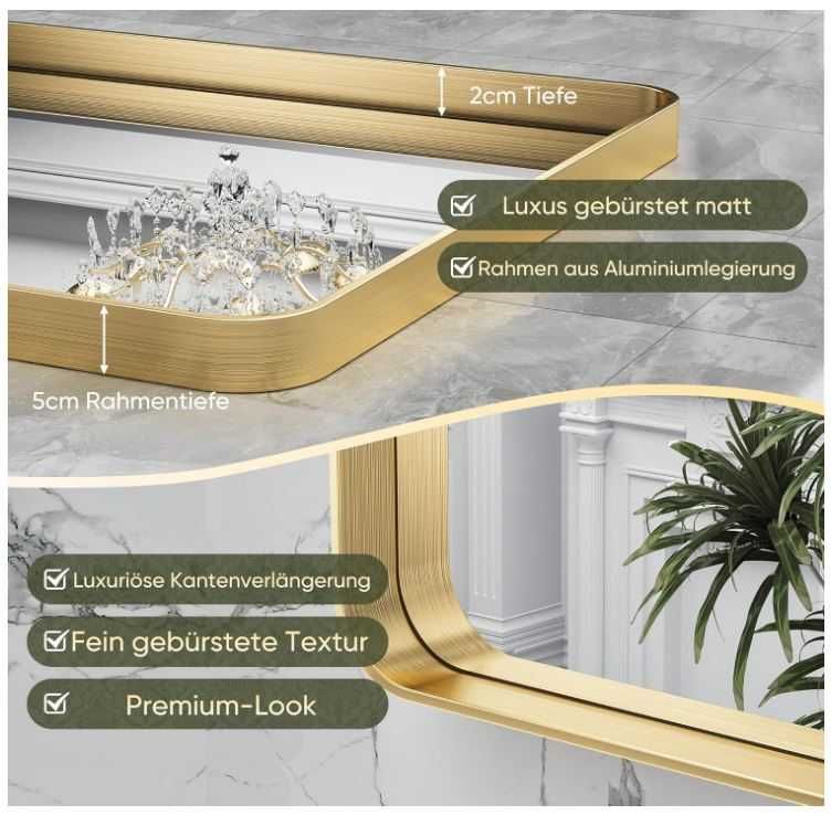 Wiszące lustro 60x90cm w metalowej ramie kolor złoty