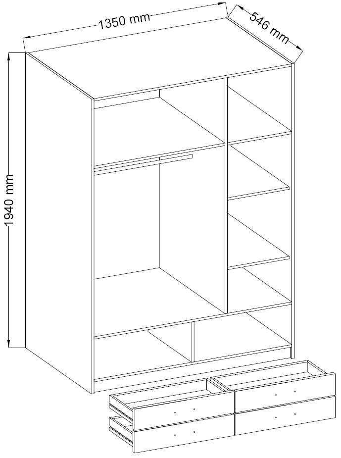 Szafa Stella 135 cm 4 szuflady buk sonoma lefkas szybka wysyłka