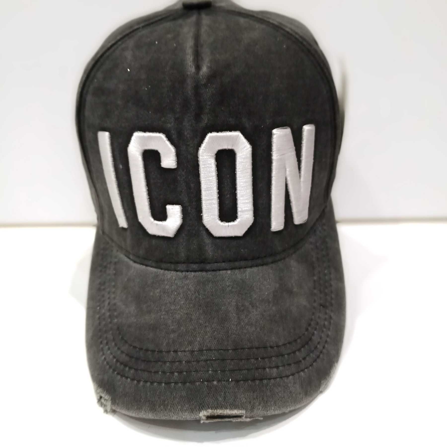 Мужская кепка- бейсболка ICON черная с белым вышитым лого
