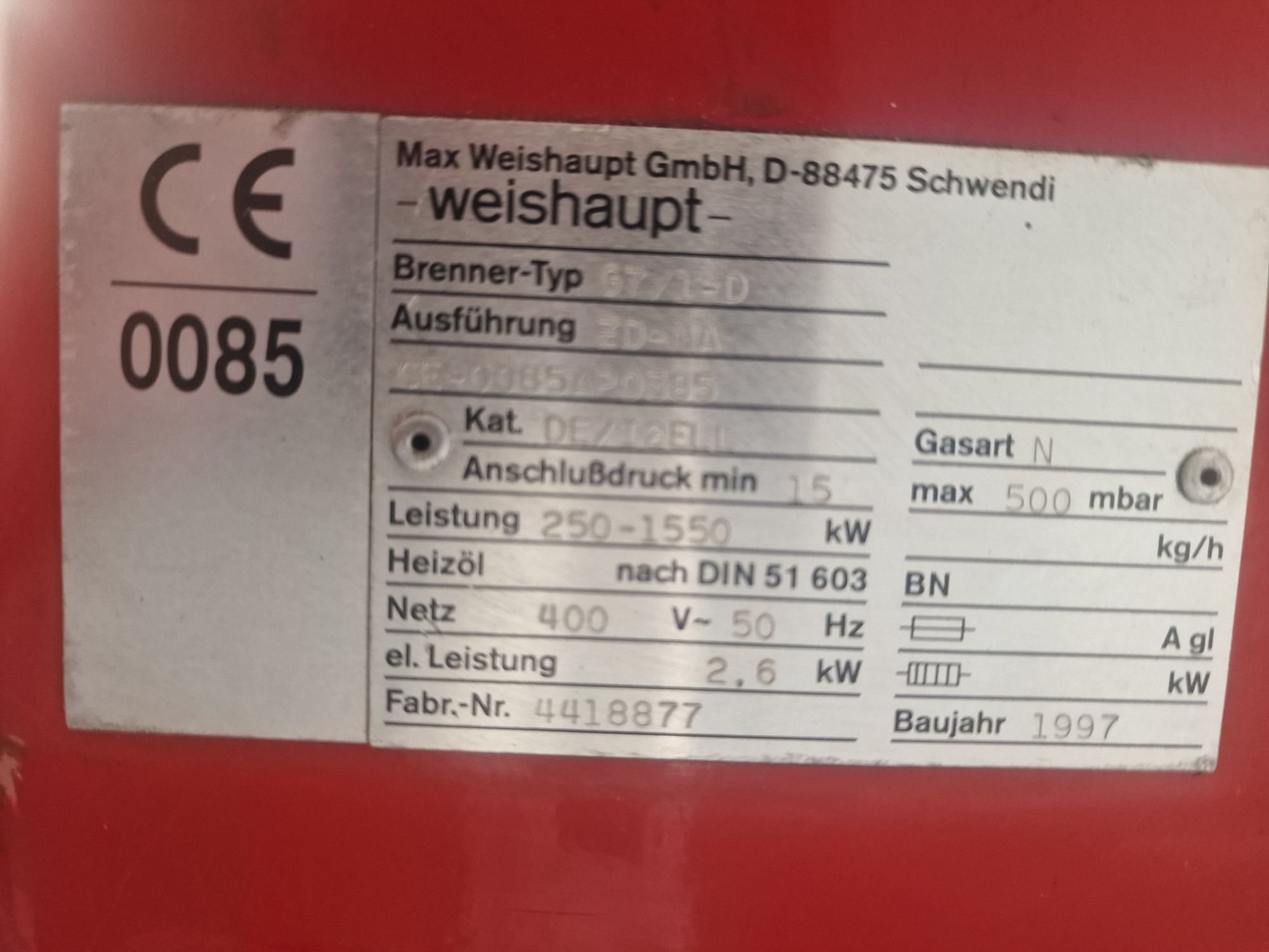Palnik gazowy weishaupr g7/1-d do 1550kw