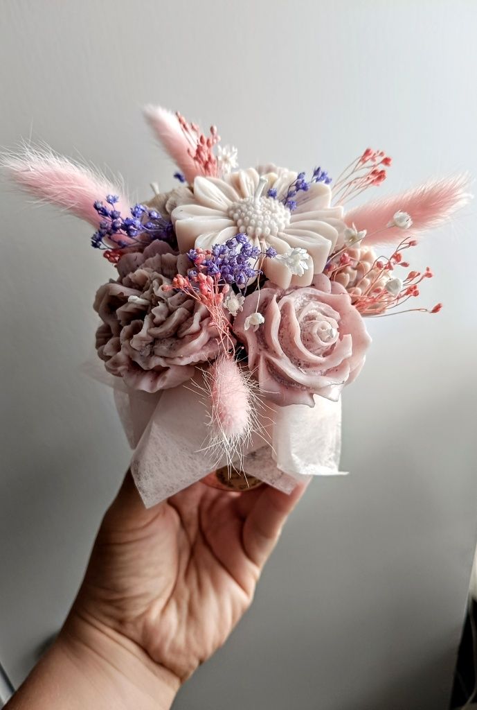 Mini Flowerbox kwiaty z wosku sojowego - Handmade