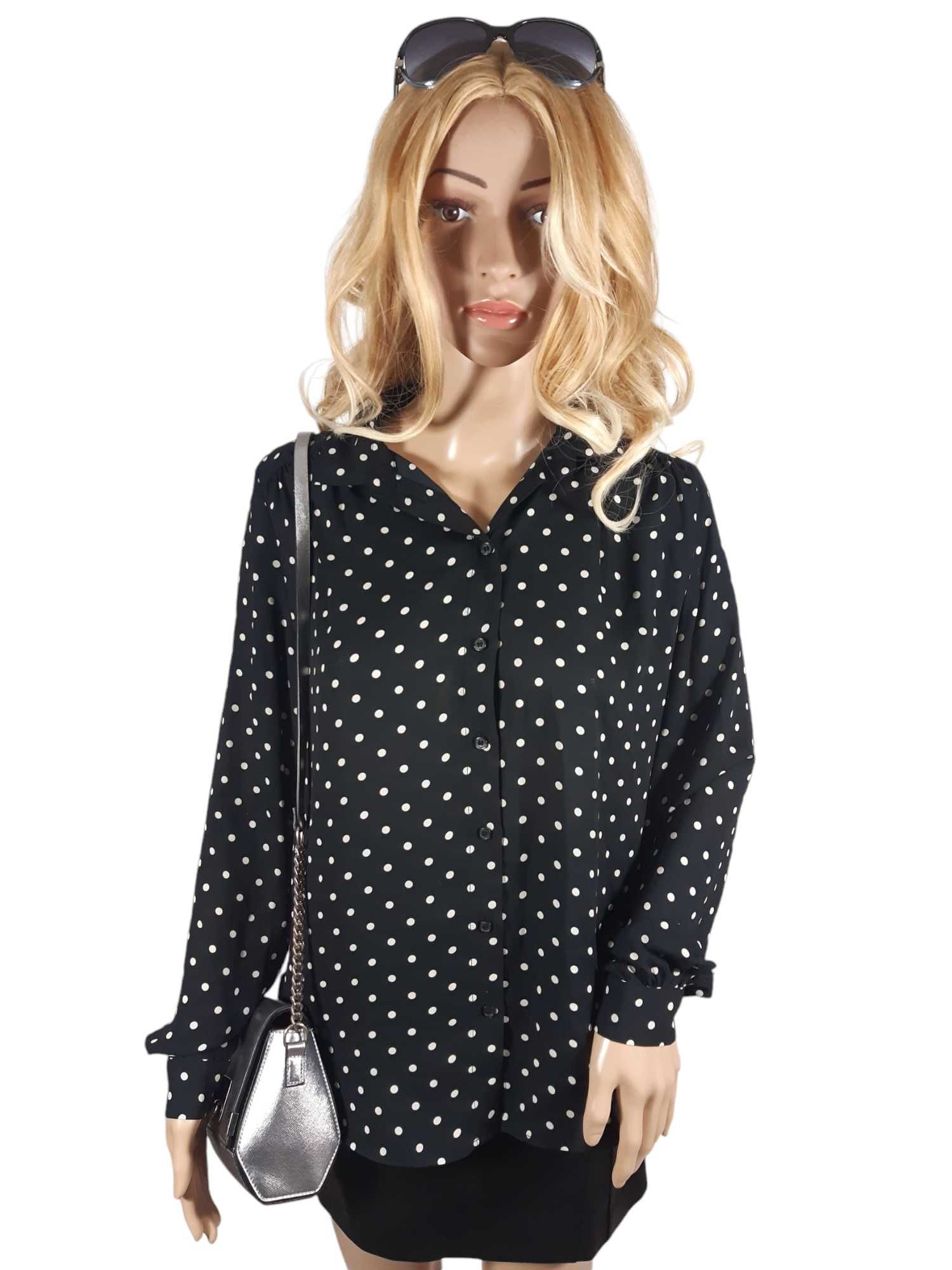Czarna bluzka koszula wzór w kropki 34,XS/36,S H&M groszki