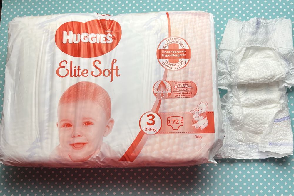 Підгузки памперси Huggies Elite Soft розмір 3 Хагіс Еліт софт, 72 шт