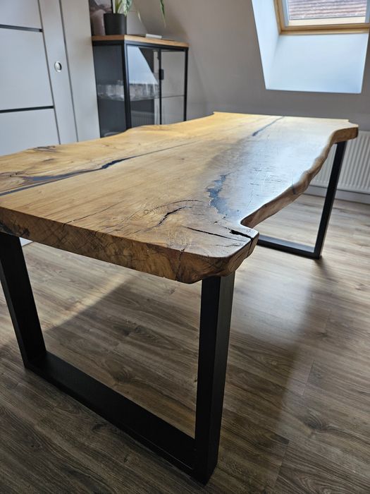 Stół dębowy biurko loft żywica stalowe nogi jadalnia