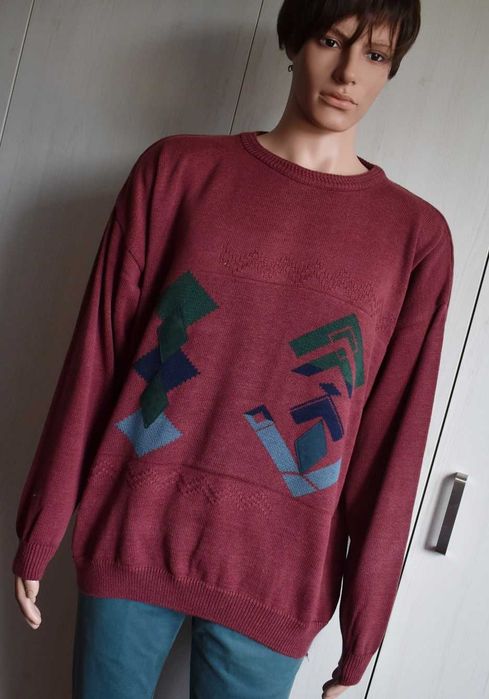 Sweter XL XXL retro vintage lata 90 kolorowy bawełniany sweterek męski