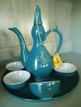 Turkusowy zestaw do sake dzbanek miseczki talerz porcelana
