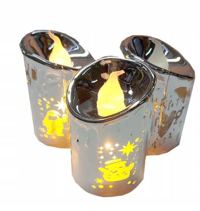 Świeca świąteczna LED ze stałym płomieniem 5,5 cm srebrna