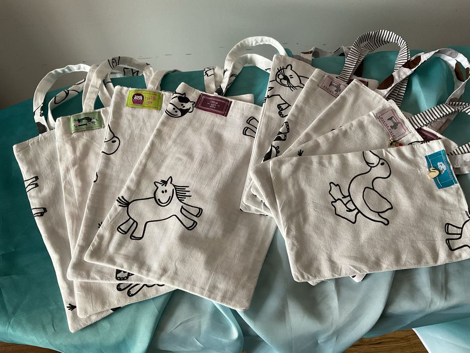 Bawełniane woreczki, torebki z uszami, handmade