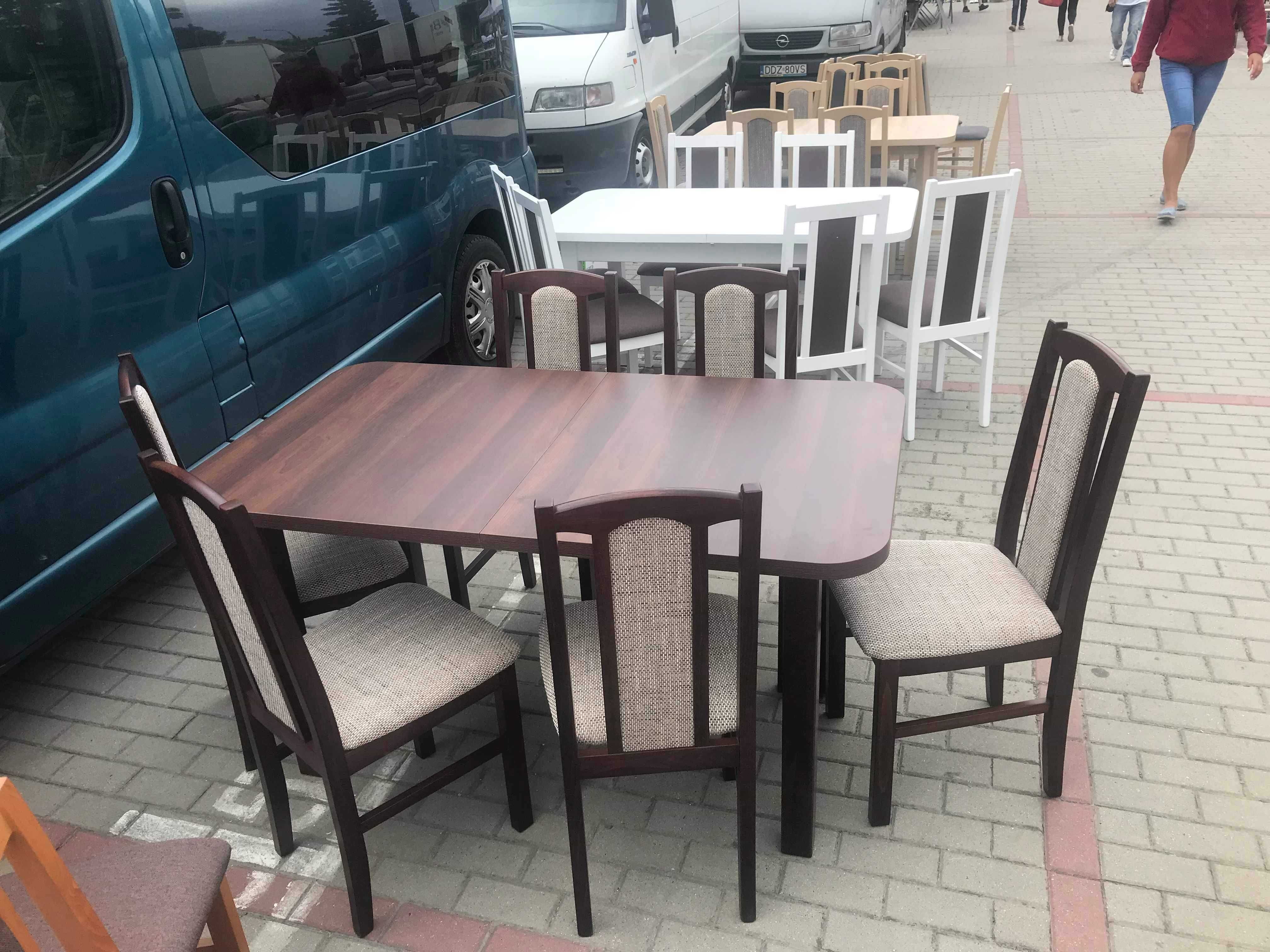 Nowe: STÓŁ 80x140->180 + 6 KRZESEŁ,orzech + cappuccino,dostawa cała PL