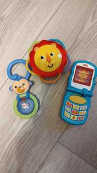 Zestaw zabawek Fisher Price telefon,grzechotki lew małpka