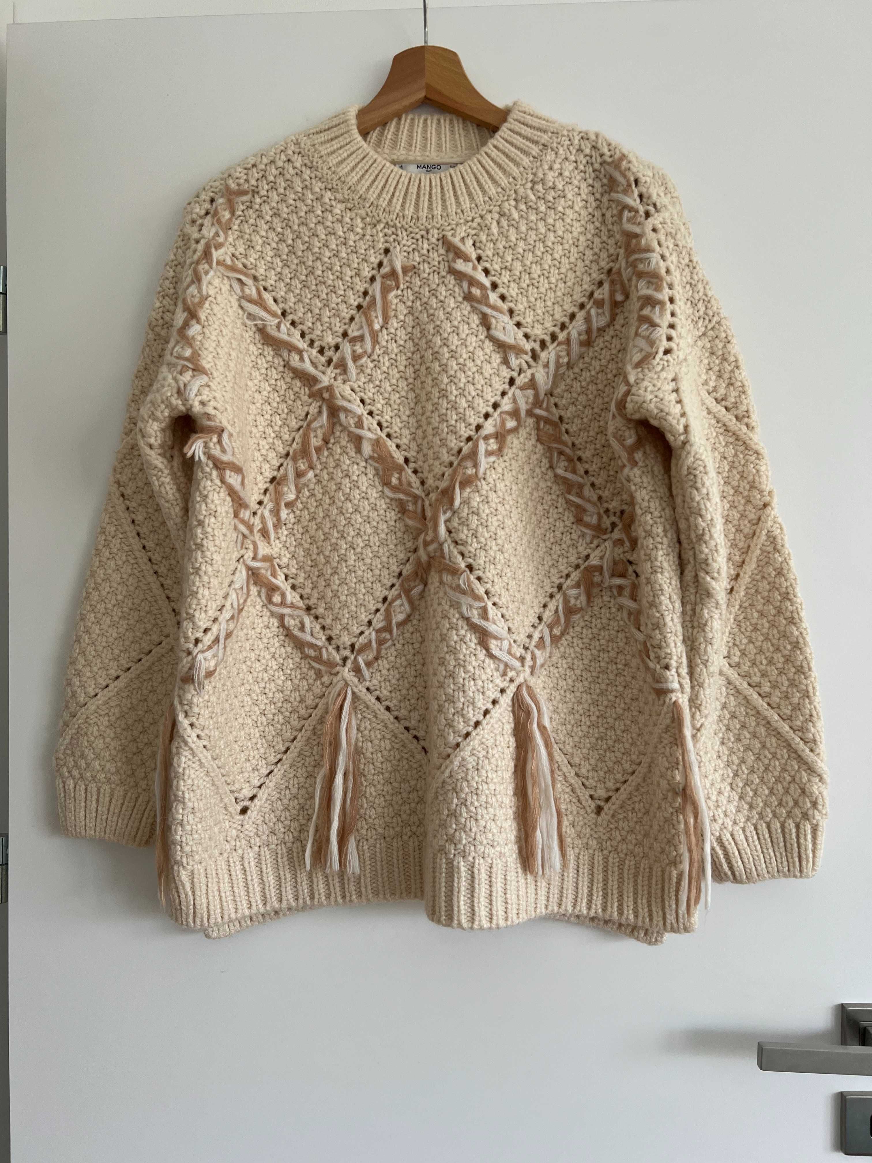 Sweter Mango L frędzle gruby splot Mango 40