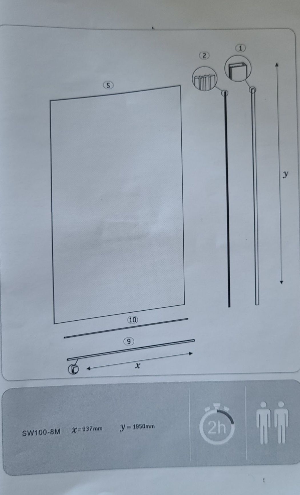 Sansea Cube -nowa szklana ściana do prysznica, lustrzana 1m x 1,95m..