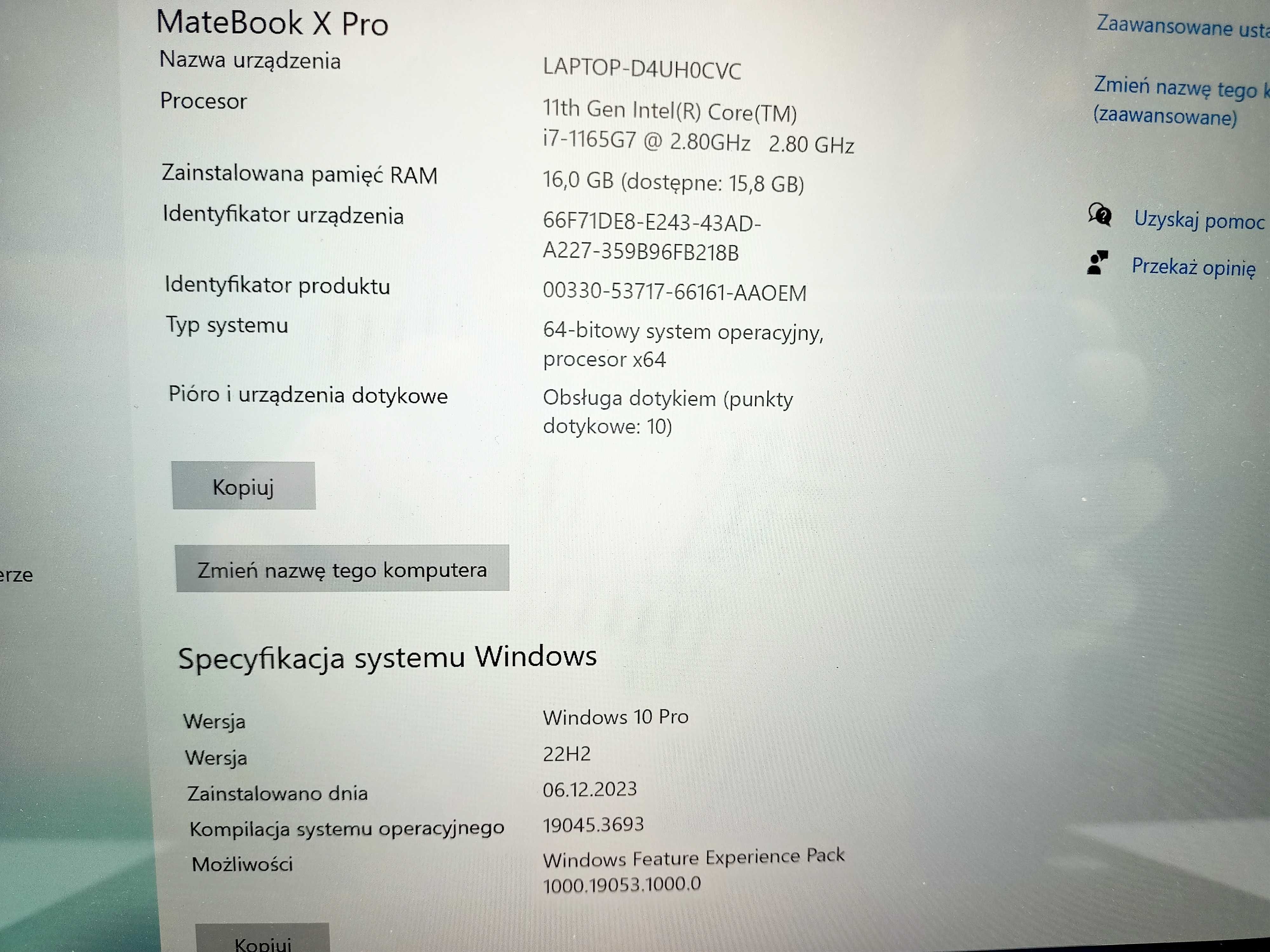 Laptop Huawei Matebook X Pro 2022 Core i7/16/512