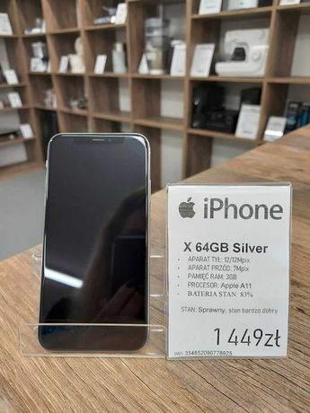 Smartfon Telefon Apple iPhone X 64GB Silver stan bdb na gwarancji
