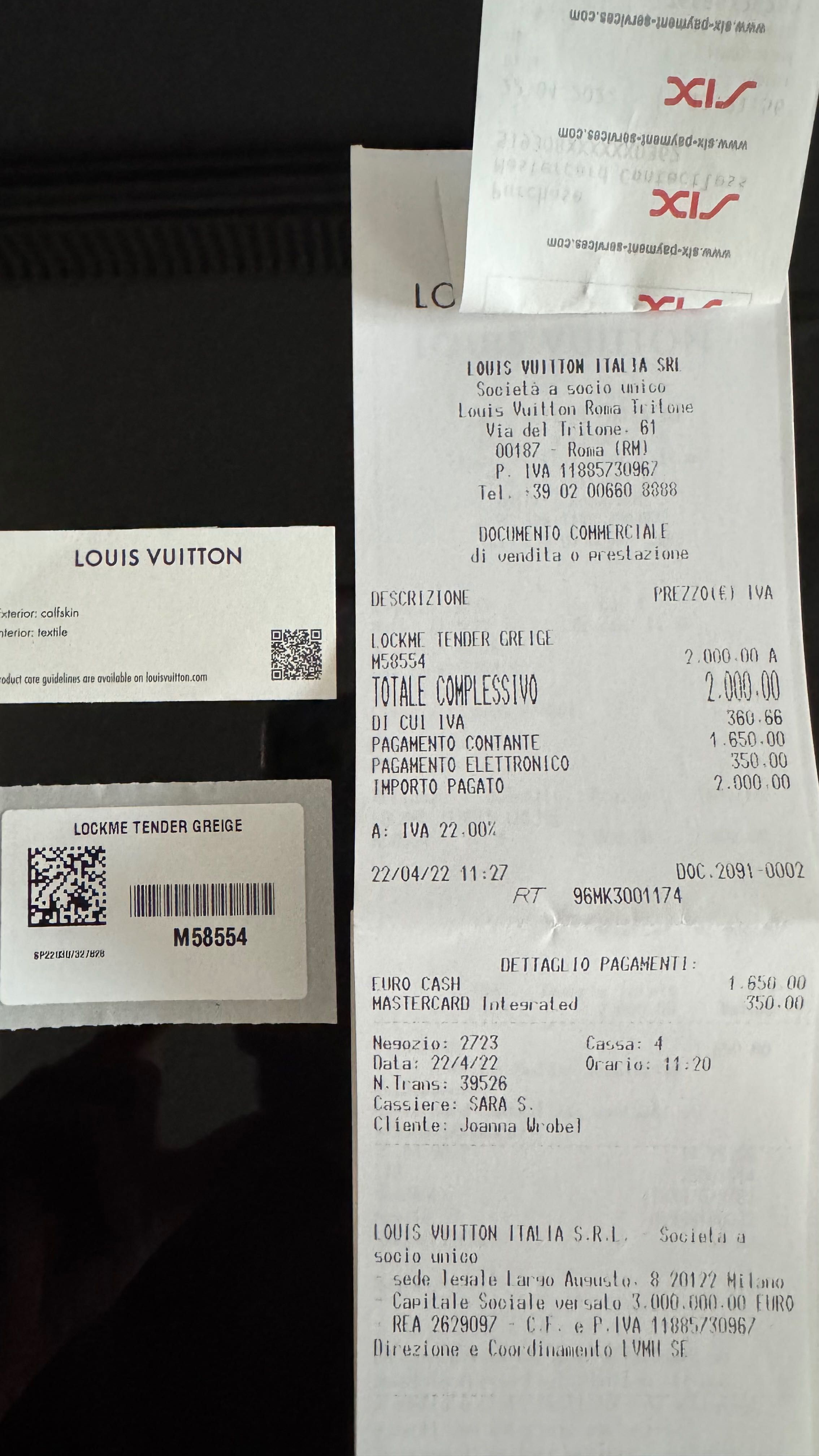 Louis Vuitton Lockme tender z dokumentami