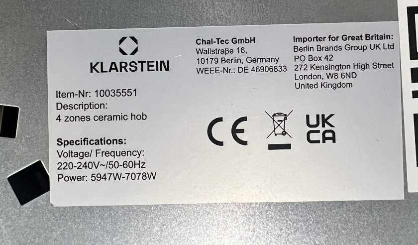 Вбудована варильна панель Плита електрична Klarstein Virtuosa 4 Prime