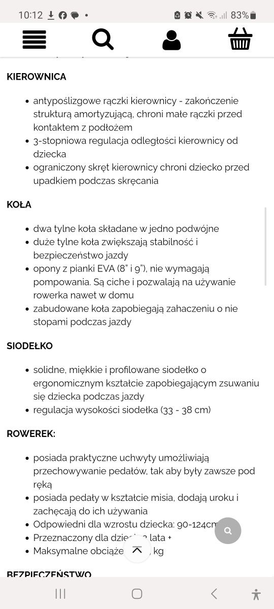 Rowerek biegowy trójkołowy jeździk Kidwell Pico Nowy czarny pedała