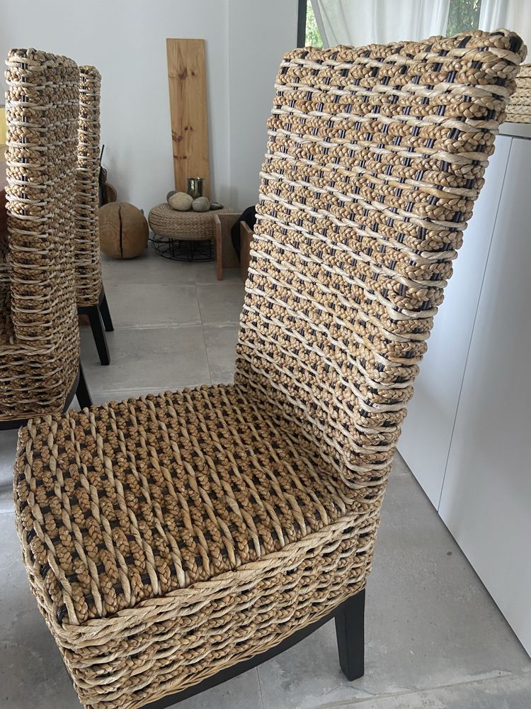 Cadeiras de abacá e madeira de mangueira maciça