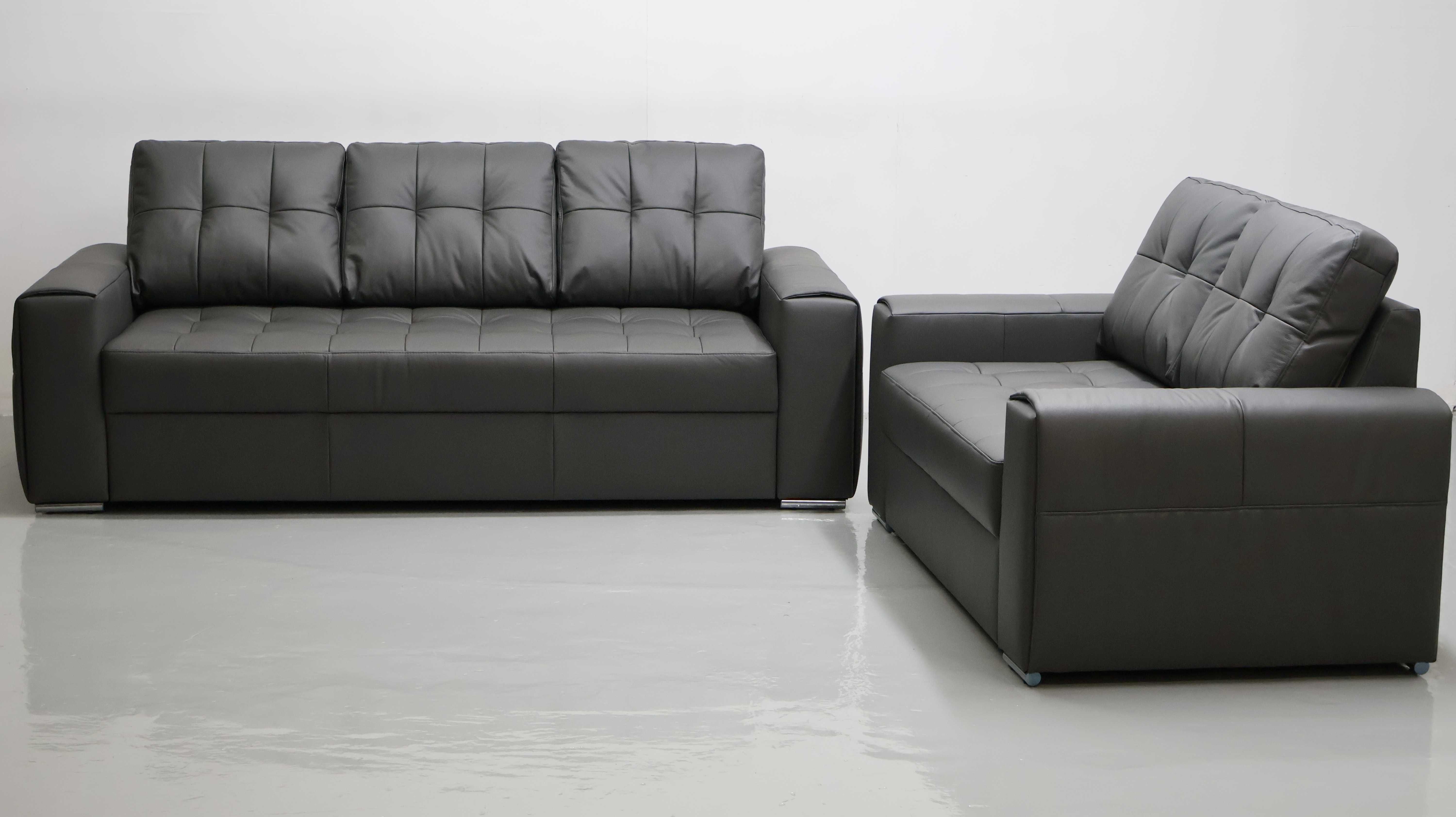 KOMPLET 3+2+1 sofy kanapy zestaw popielata SKÓRA naturalna 6492 w