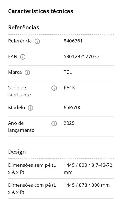 SMART TV LED TCL 65" Nova, com garantia