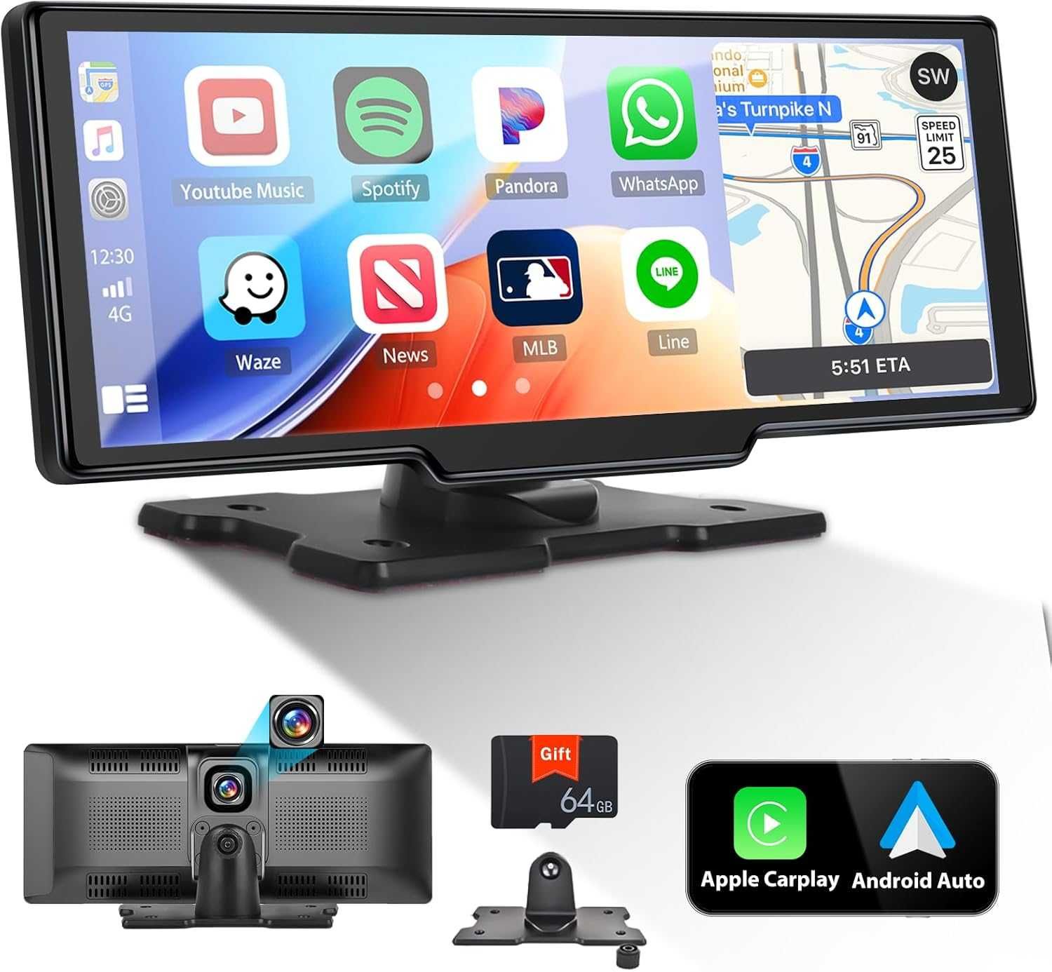 Bezprzewodowe radio samochodowe Carplay & Android Auro, 9,3 cala