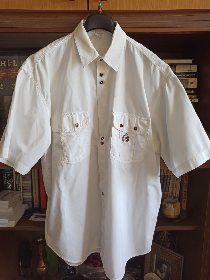 Biała, bawełniana koszula męska z krótkim rękawem