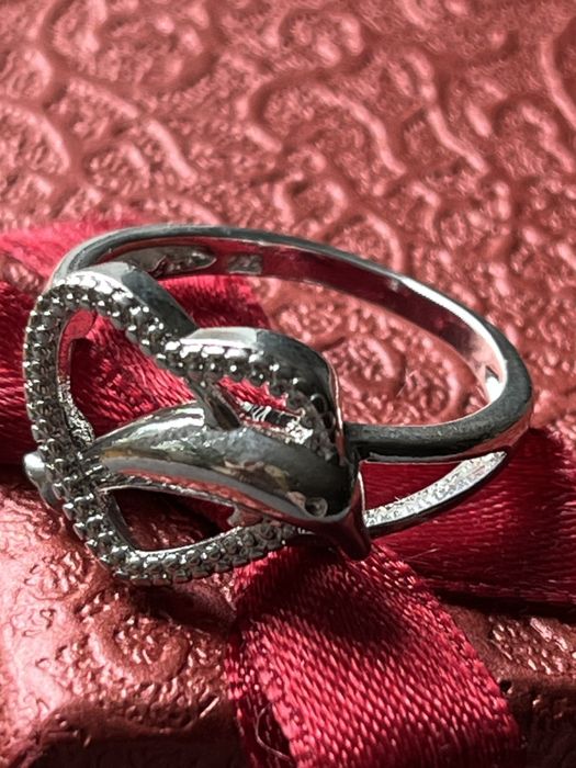 Pierścionek srebrny serce delfin duży srebro 925 nowy