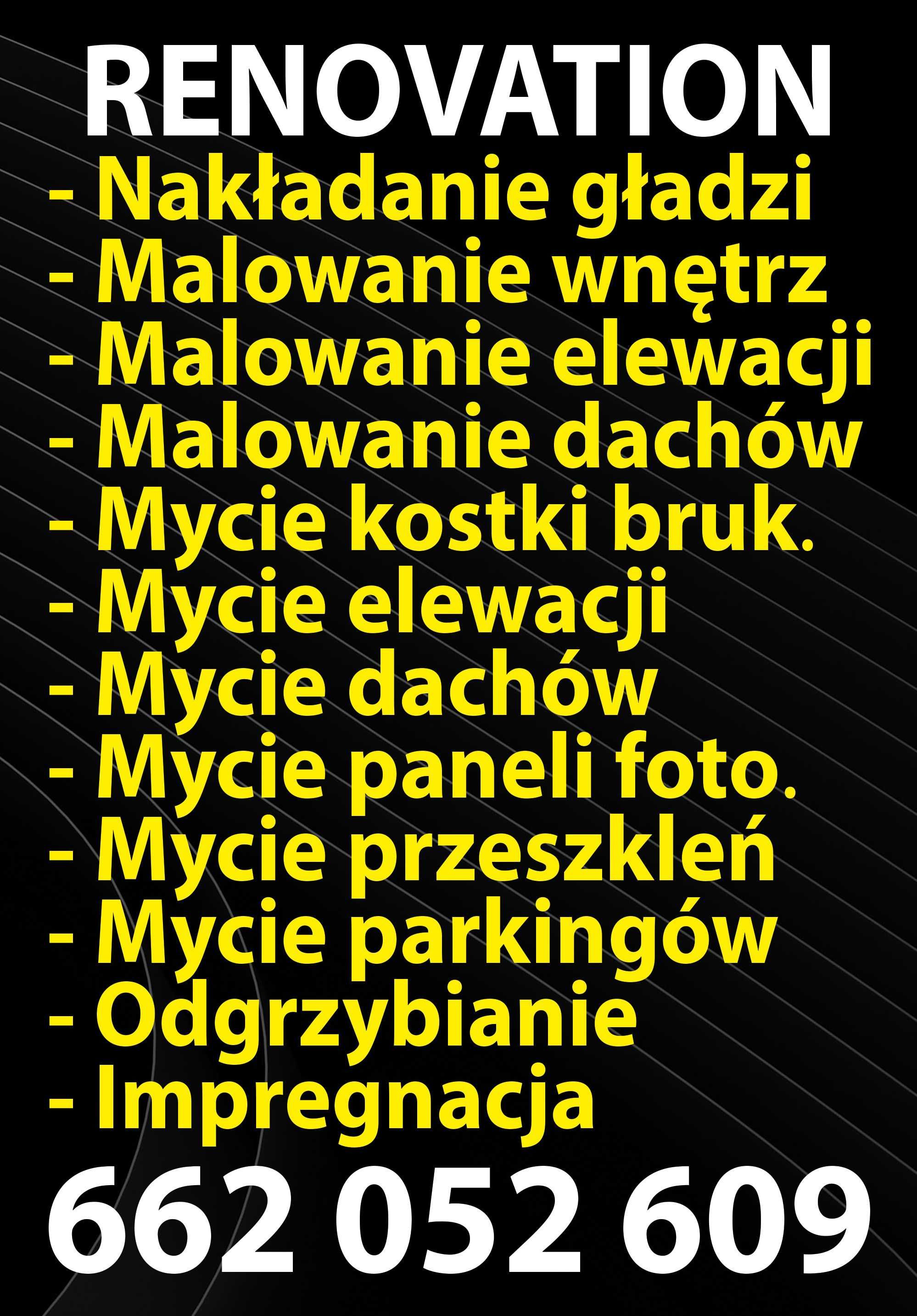 Gładź mycie / malowanie wnętrz elewacji dachów kostki brukowej