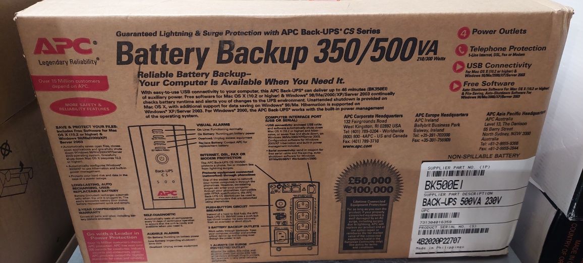 Продам ИБП APC Back-UPS 500VA (BK500EI)