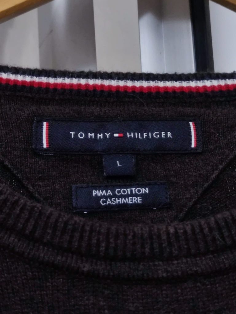 Sweter sweterek bluza brązowa ciemna Tommy Hilfiger TH original Pima c