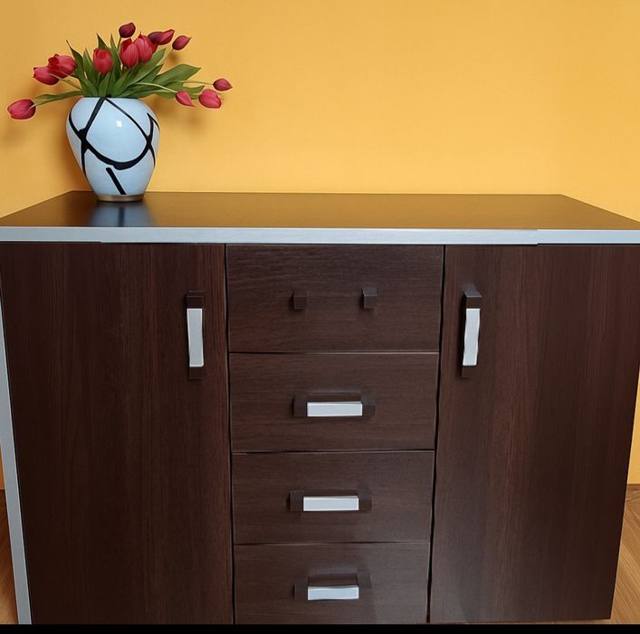 Zestaw mebli dąb VENGE– komoda, witryna, szafa, biurko, półka