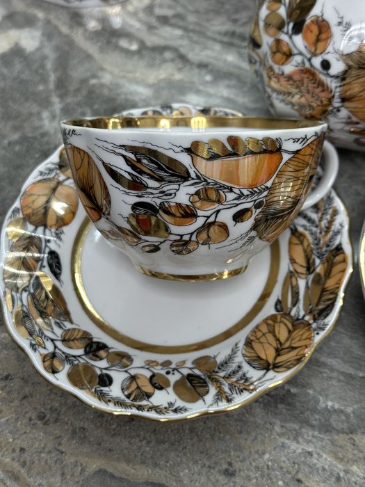 Вінтажний з кістяної порцеляни чайний сервіз Золота осінь ЛПЗ ЛФЗ