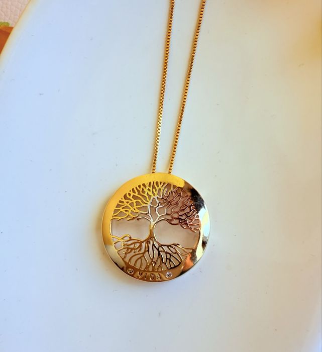 Colar arvore da vida semijoias com banho de ouro