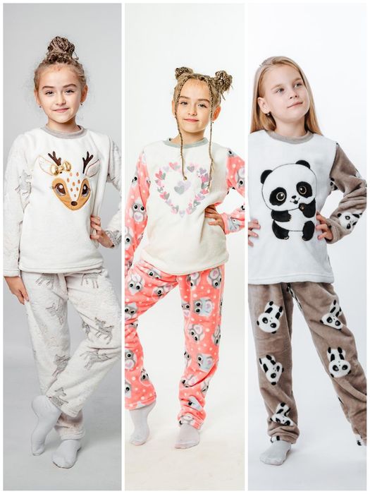 98-140 см Махрова тепла піжама для дівчинки 104 110 116 122 128 140