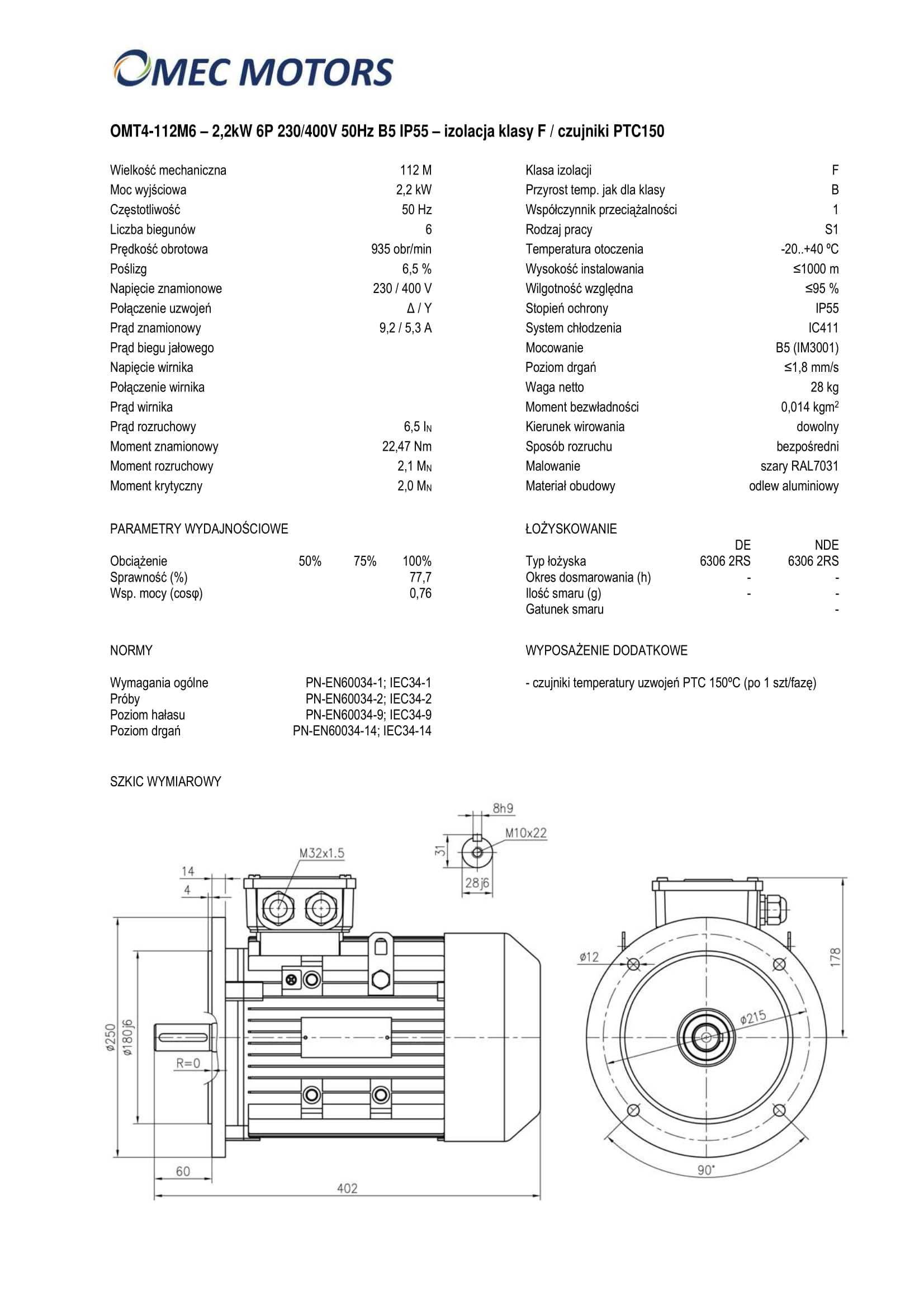 silnik elektryczny 2,2kW 900obr. 3fazowy 112B5