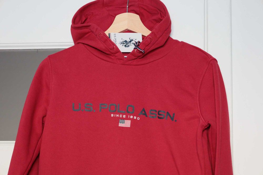 U.S. POLO ASSN Dziecięca  Czerwona bluza z kapturem 152/158  12/13 lat