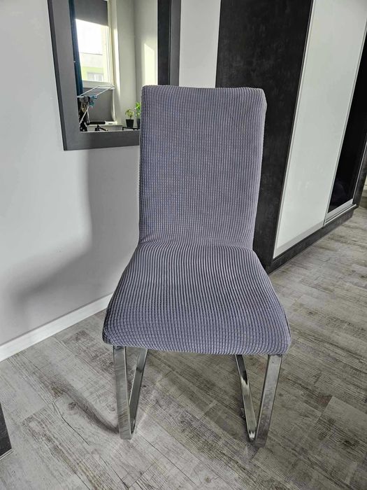 Pokrowce na krzesła 4 szt komplet szare żakardowe kratka