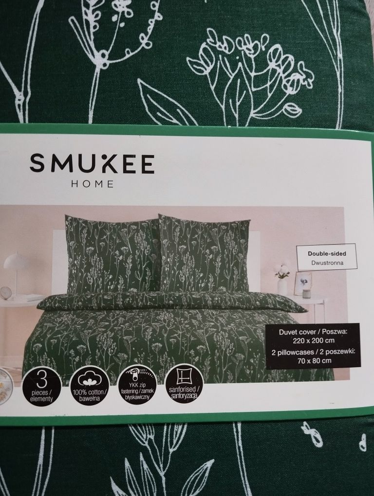 Zielona pościel w liście Smukee komplet pościeli bawełna 100%
