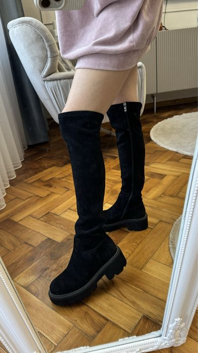 Зимові замшеві ботфорти високі чоботи 37 р 24 24,5 см