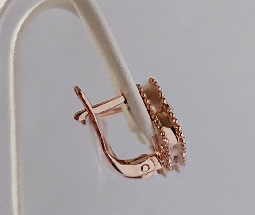 Золотые серьги Ван клиф клевер золото 585 проба с перламутром