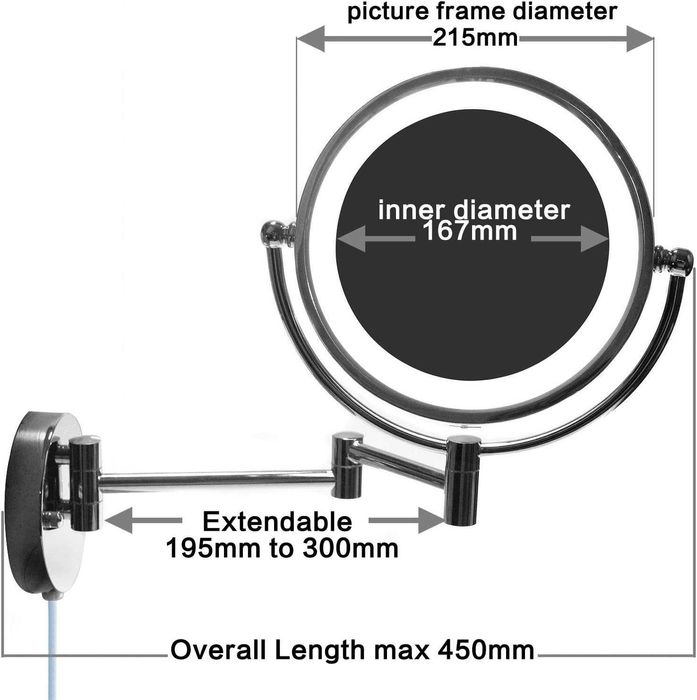 Lustro kosmetyczne LED HIMRY – ścienne, podwójne, z powiększeniem