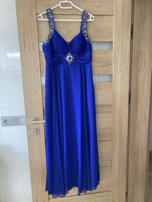 Długa wizytowa wieczorowa suknia Bicici r.M chabrowa Bal Wesele