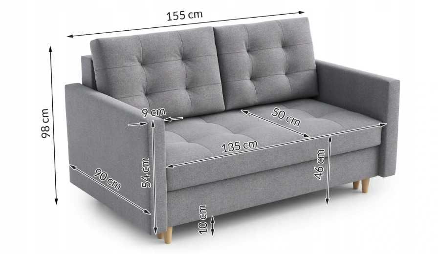 Sofa Dwuosobowa Kanapa Rozkładana 155 Cm Bari RS01 O-sofa