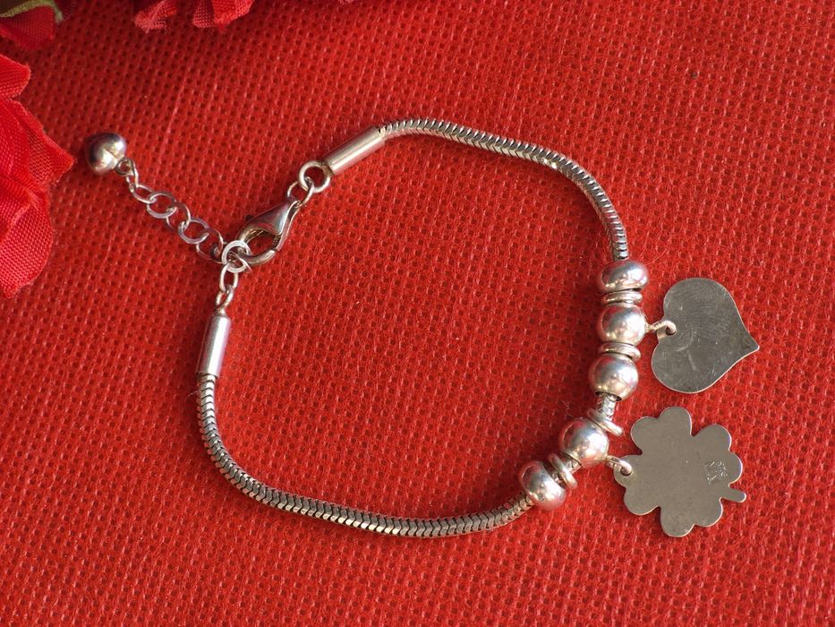 Damska srebrna bransoletka charms jak Pandora 17+3,5 cm