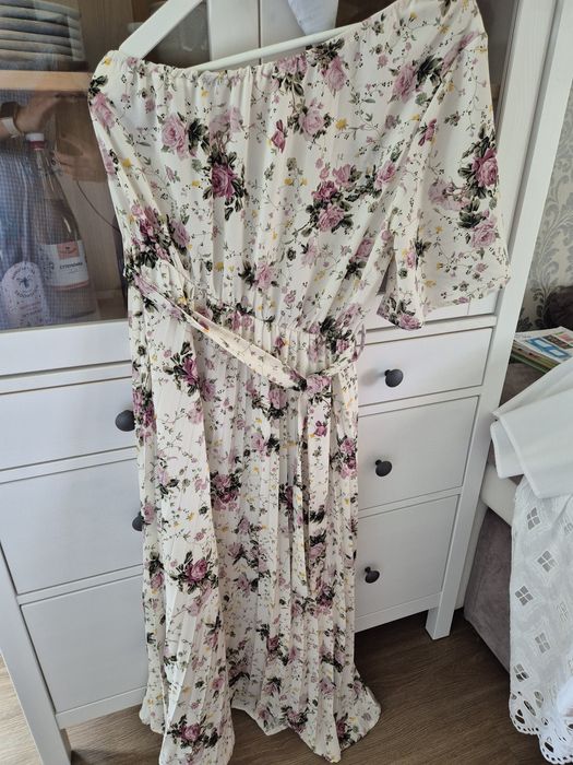 Piekna elegancka jal Nowa sukienka na jedno ramie w kwiaty, midi